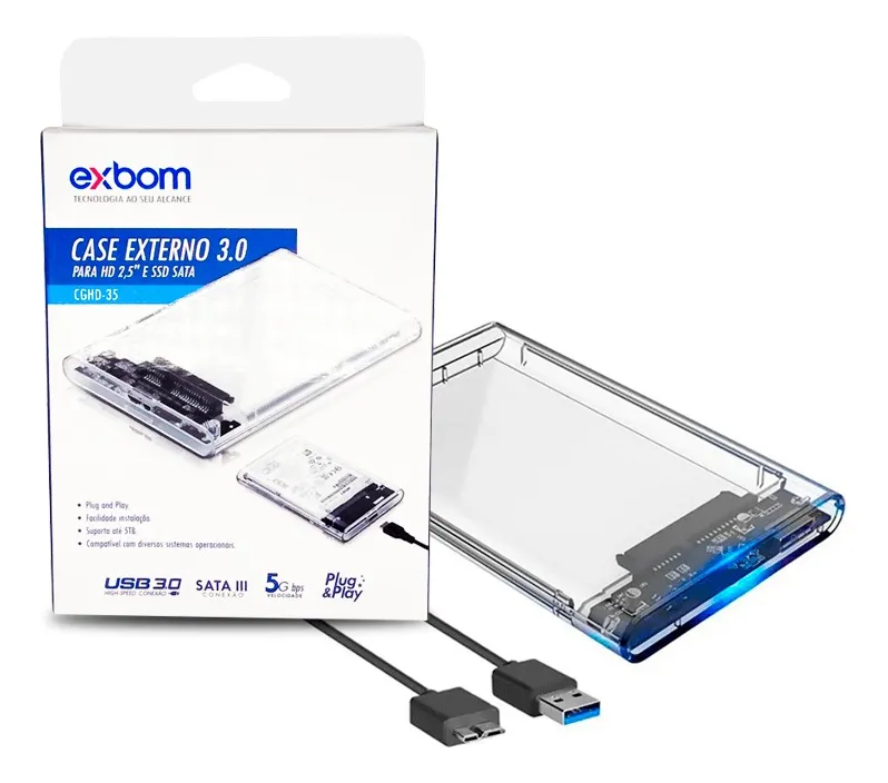 Case externo 3.0 para HD 2.5“ e SSD SATA Exbom