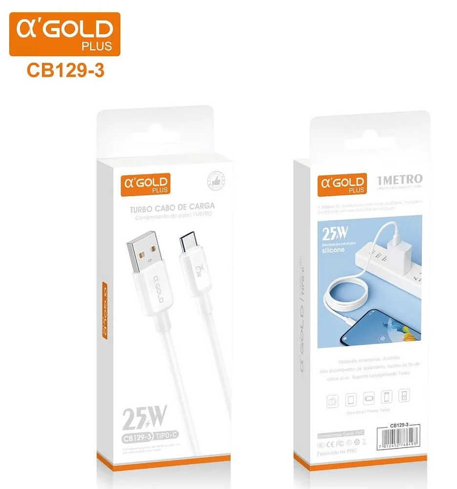 Carregador Tipo-C Turbo α'gold CB129-3 1M 25w